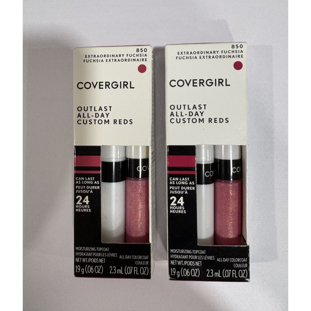 2 Pack Covergirl Outlast All Day Lip Color + Top Coat 850 Extraordinary Fuchsia